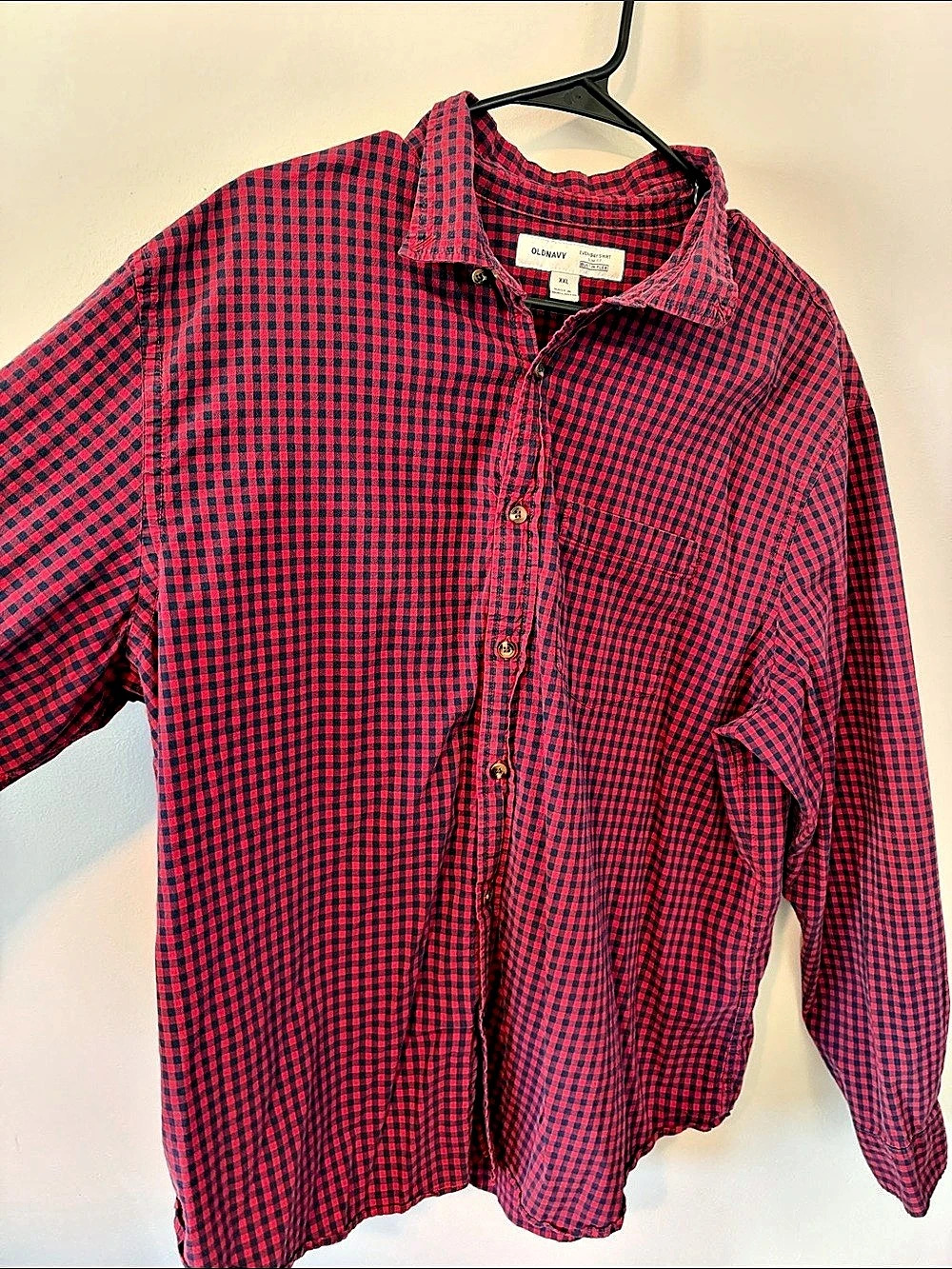 Old Navy Slim-Fit Built-In Flex Everyday button up Shirt, Red & Blue XXL